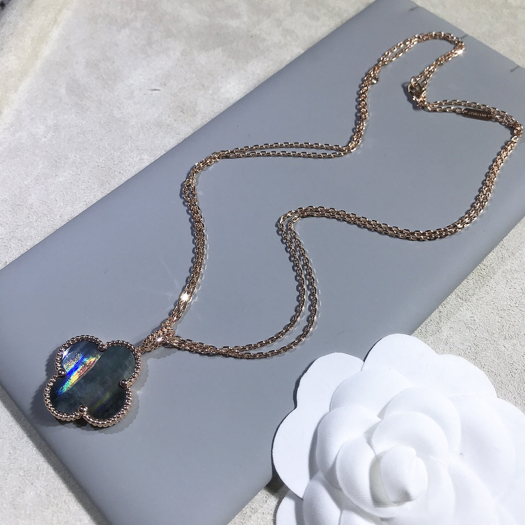 [: Polaidi Jewelry]クローバー 25MM ゴールド ダークマザーオブパール ビッグクローバーネックレス