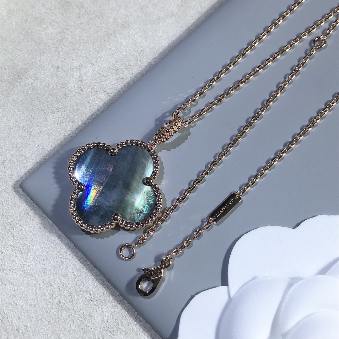 [: Polaidi Jewelry]クローバー 25MM ゴールド ダークマザーオブパール ビッグクローバーネックレス