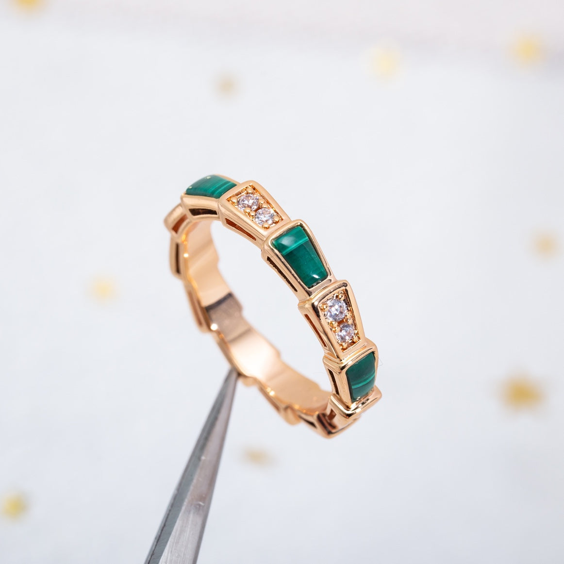 [Polaidi Jewelry]SERPENTI RING PINK GOLD MALACHITE DIAMOND 3MM