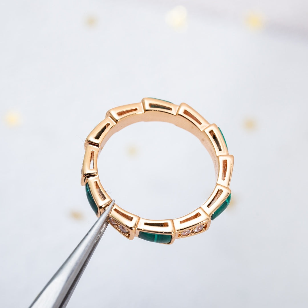 [Polaidi Jewelry]SERPENTI RING PINK GOLD MALACHITE DIAMOND 3MM