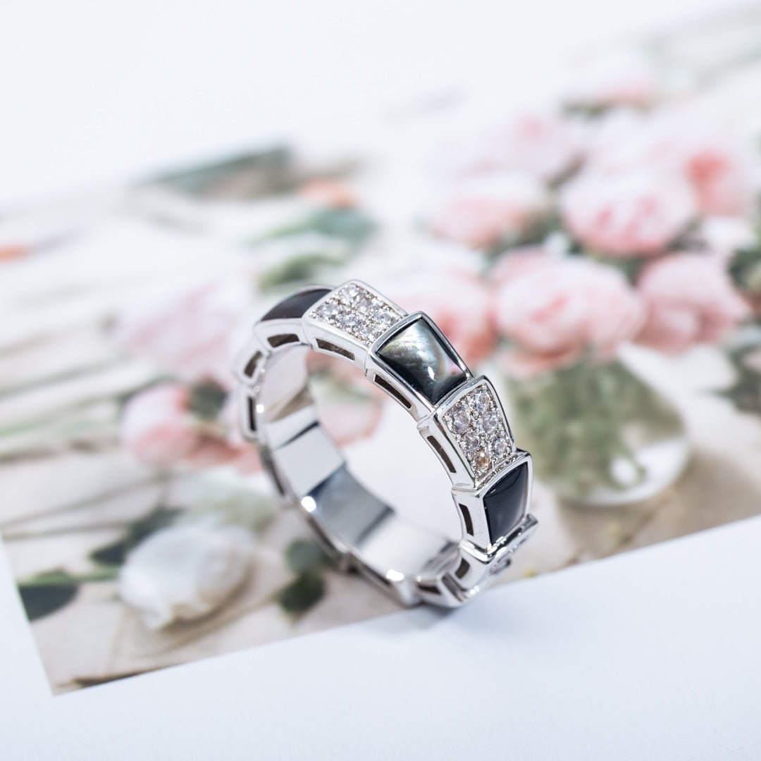 [：Polaidi]SERPENTI RING SILVER DIAMOND BLACK MOP 4MM