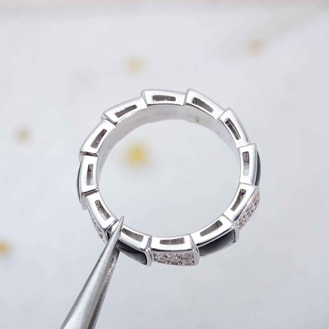 [：Polaidi]SERPENTI RING SILVER DIAMOND BLACK MOP 4MM