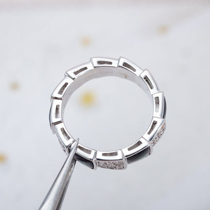 [：Polaidi]SERPENTI RING SILVER DIAMOND BLACK MOP 4MM