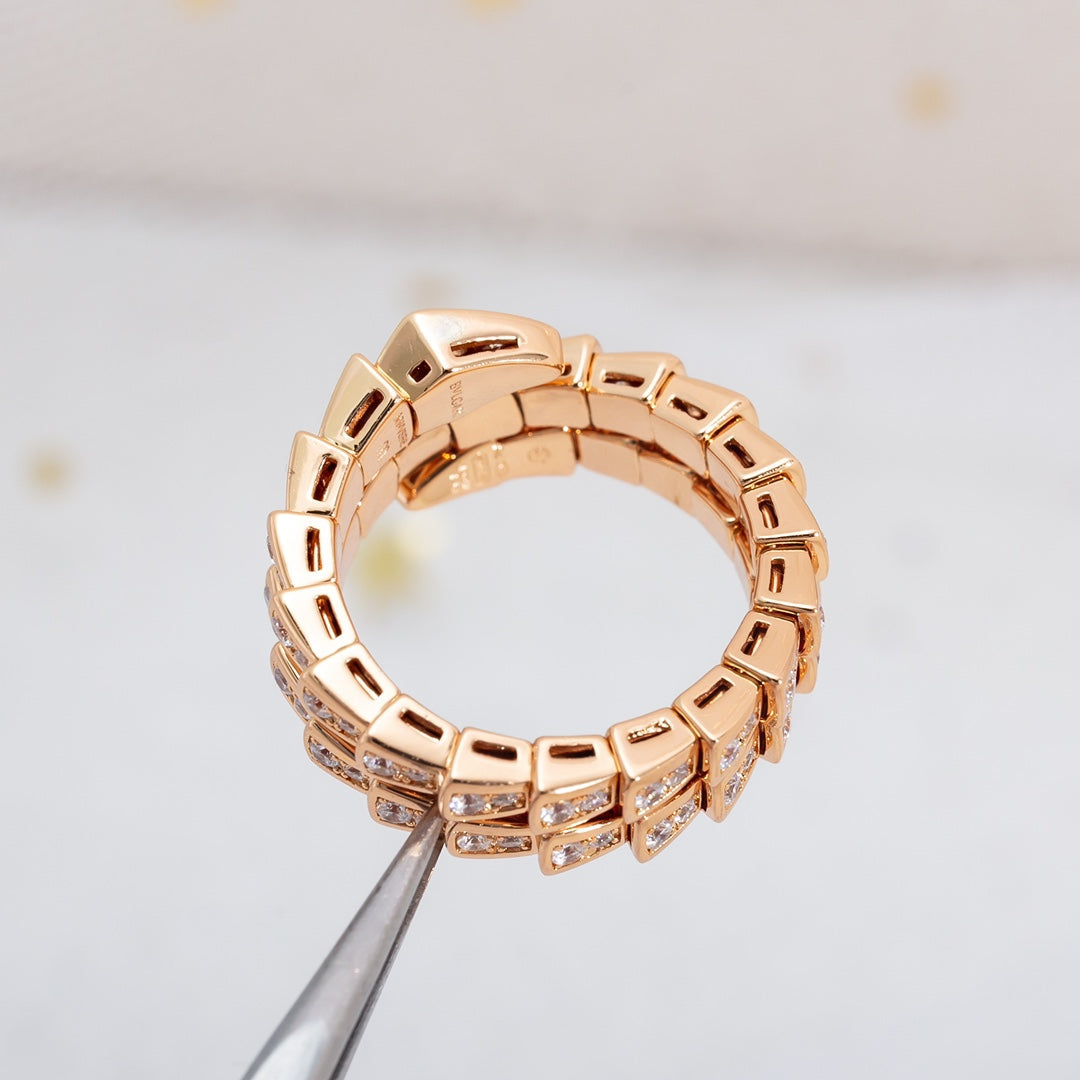 [：Polaidi]SERPENTI RING PINK GOLD DIAMOND DOUBLE ROW
