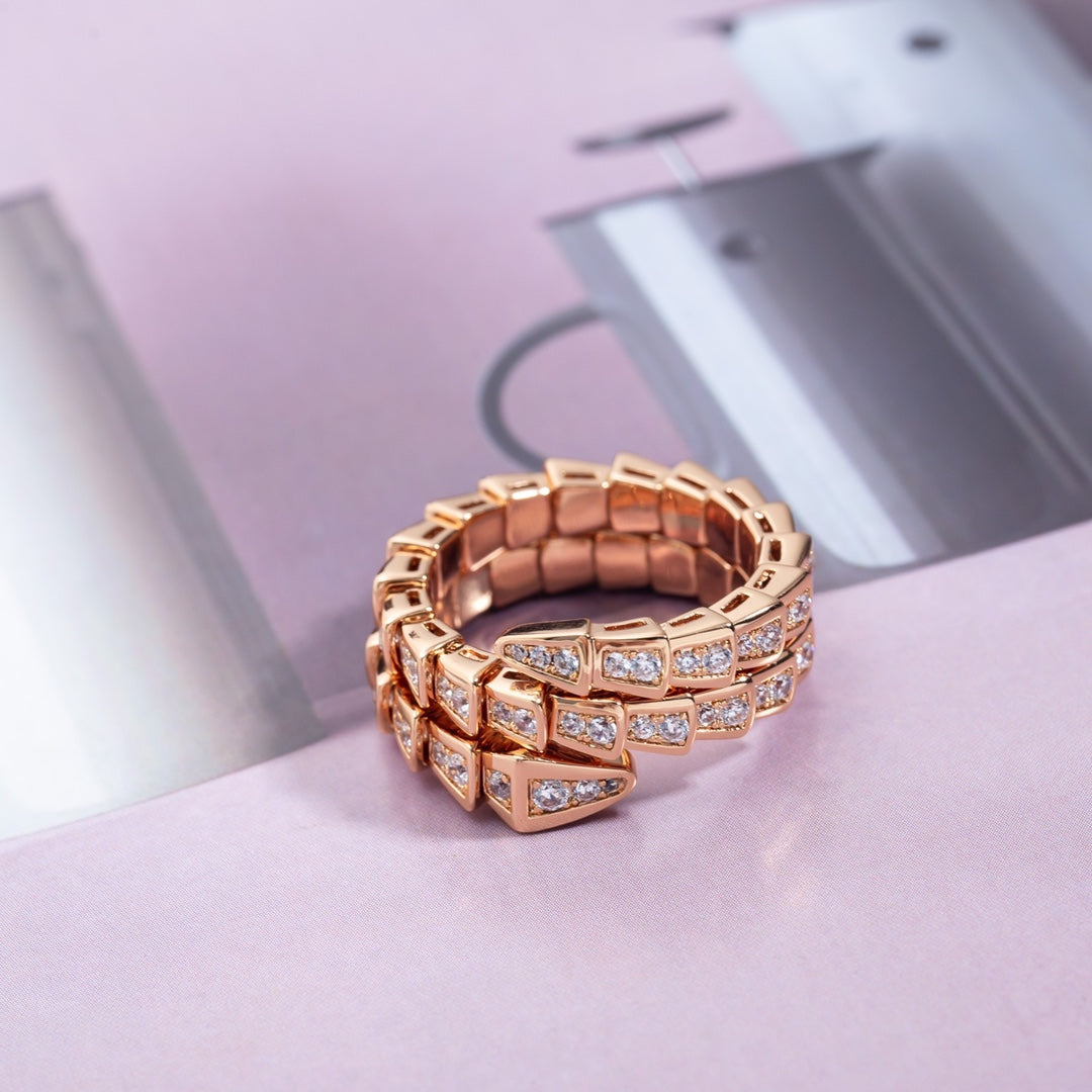 [：Polaidi]SERPENTI RING PINK GOLD DIAMOND DOUBLE ROW