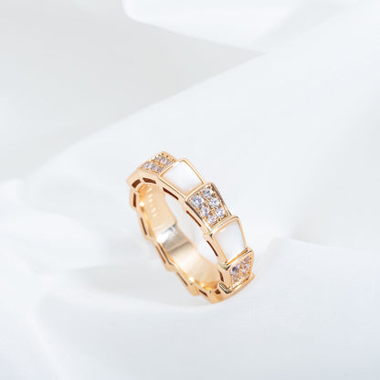 [：Polaidi]SERPENTI RING PINK GOLD MOP DIAMOND PAVED 4MM