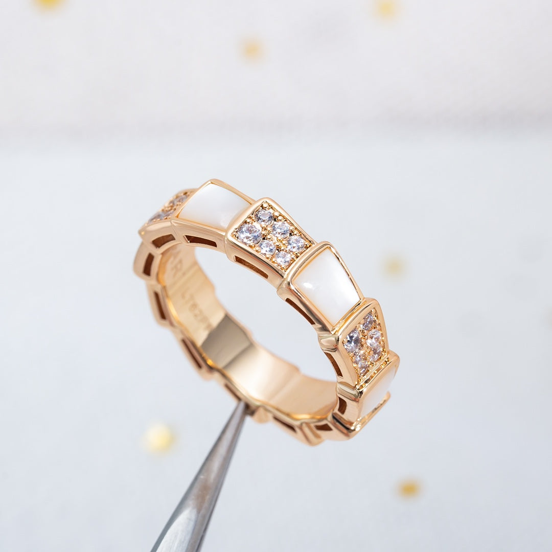 [：Polaidi]SERPENTI RING PINK GOLD MOP DIAMOND PAVED 4MM