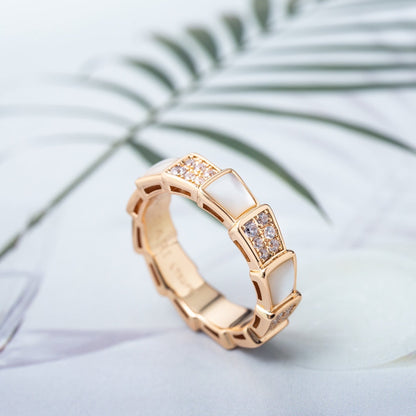 [：Polaidi]SERPENTI RING PINK GOLD MOP DIAMOND PAVED 4MM