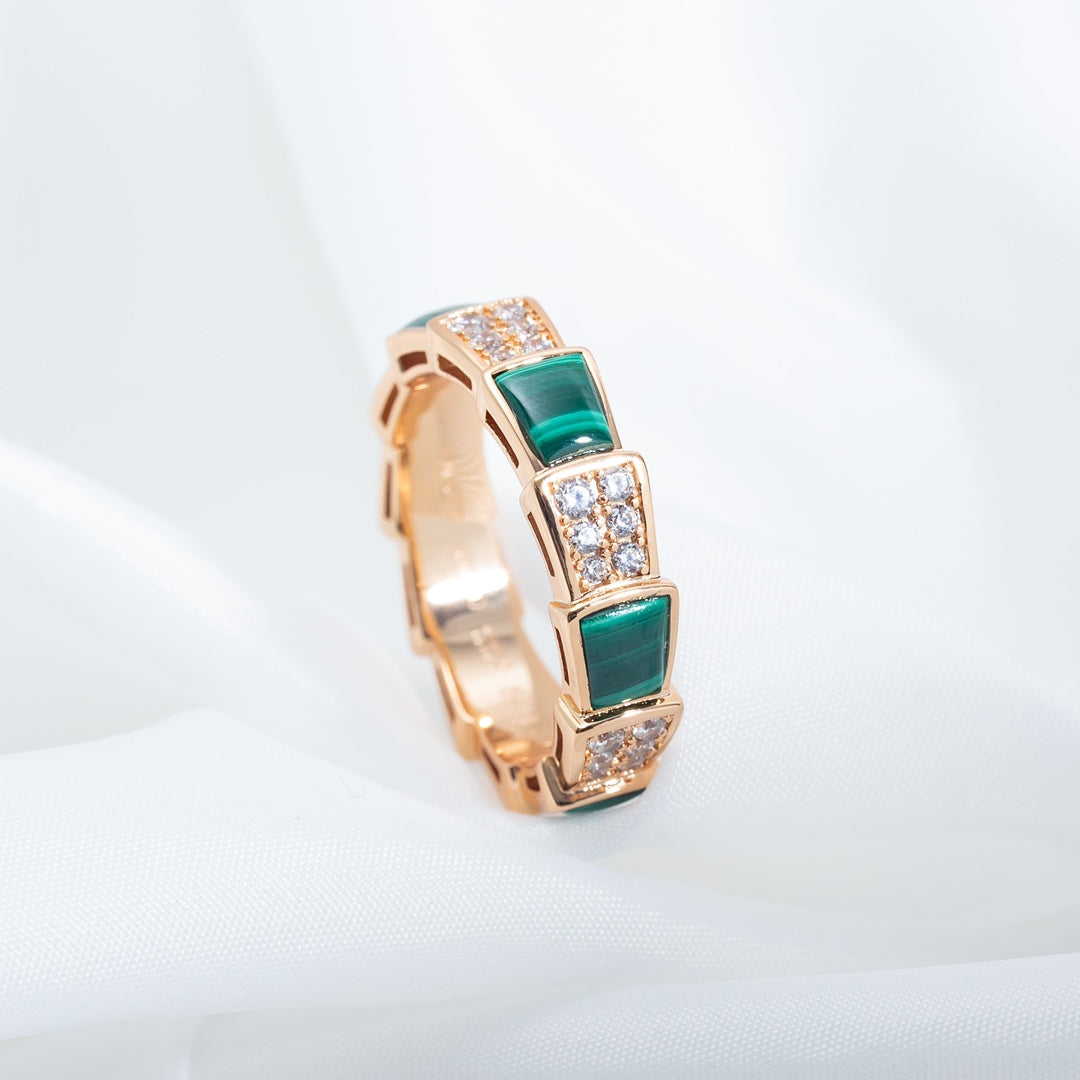 [Polaidi Jewelry]SERPENTI RING PINK GOLD MALACHITE DIAMOND PAVED 4MM