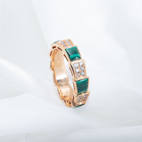 [Perlaura Jewelry ]SERPENTI RING PINK GOLD MALACHITE DIAMOND PAVED 4MM