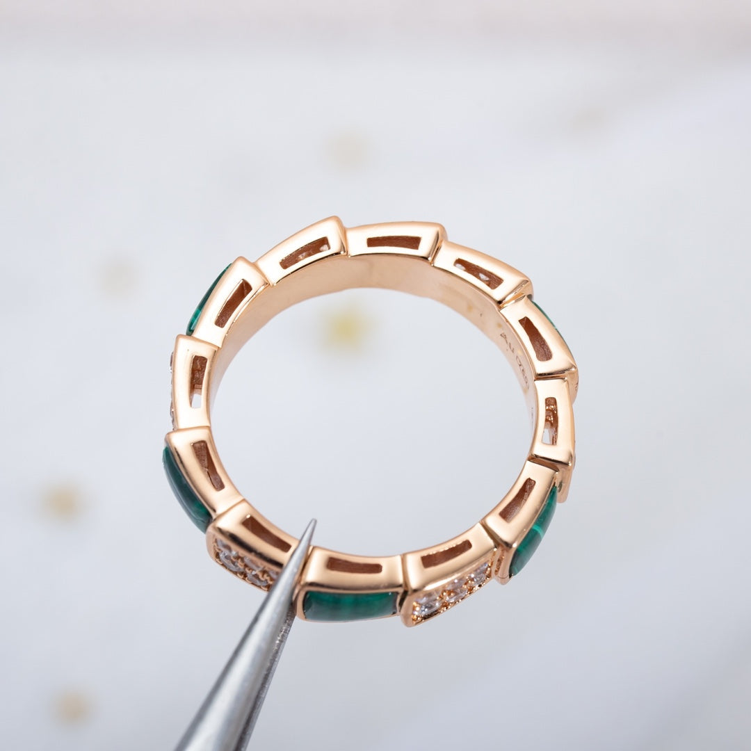 [Polaidi Jewelry]SERPENTI RING PINK GOLD MALACHITE DIAMOND PAVED 4MM