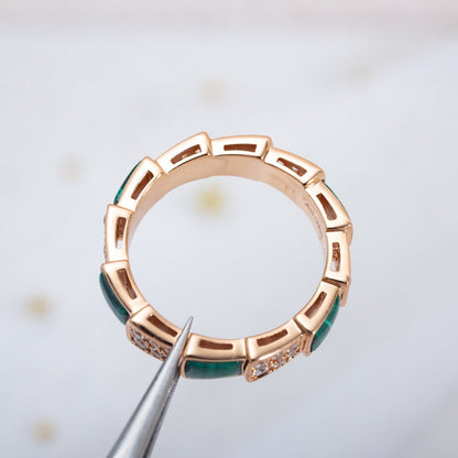 [Polaidi Jewelry]SERPENTI RING PINK GOLD MALACHITE DIAMOND PAVED 4MM