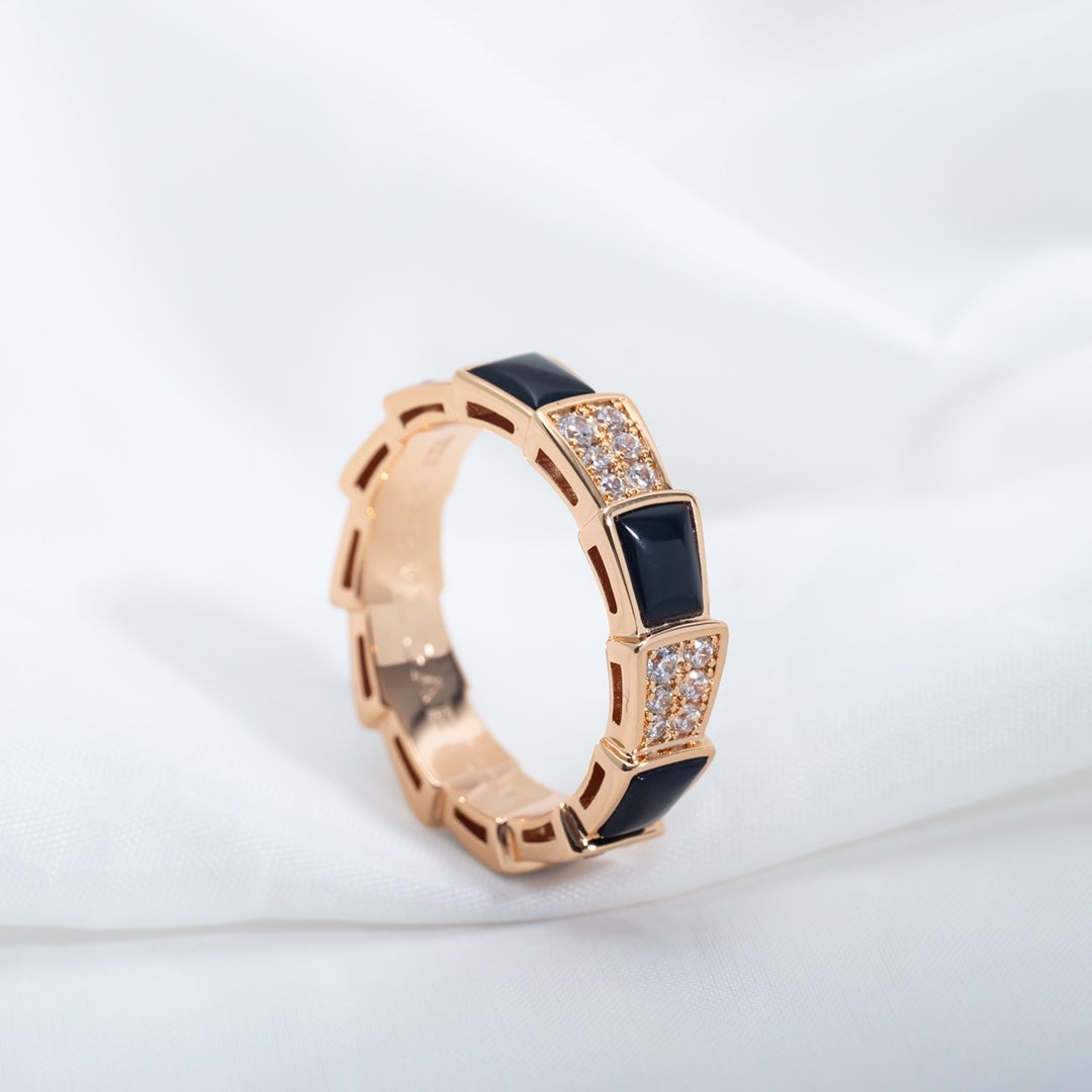[Polaidi Jewelry]SERPENTI RING PINK GOLD BLACK MOP DIAMOND PAVED 4MM