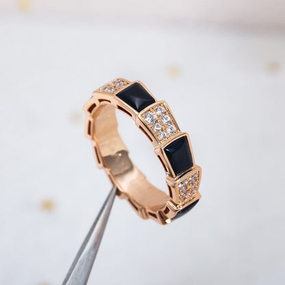 [Polaidi Jewelry]SERPENTI RING PINK GOLD BLACK MOP DIAMOND PAVED 4MM