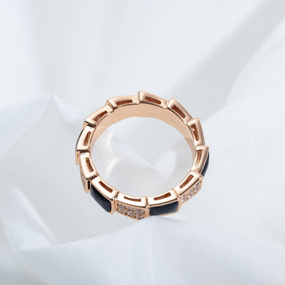 [Polaidi Jewelry]SERPENTI RING PINK GOLD BLACK MOP DIAMOND PAVED 4MM
