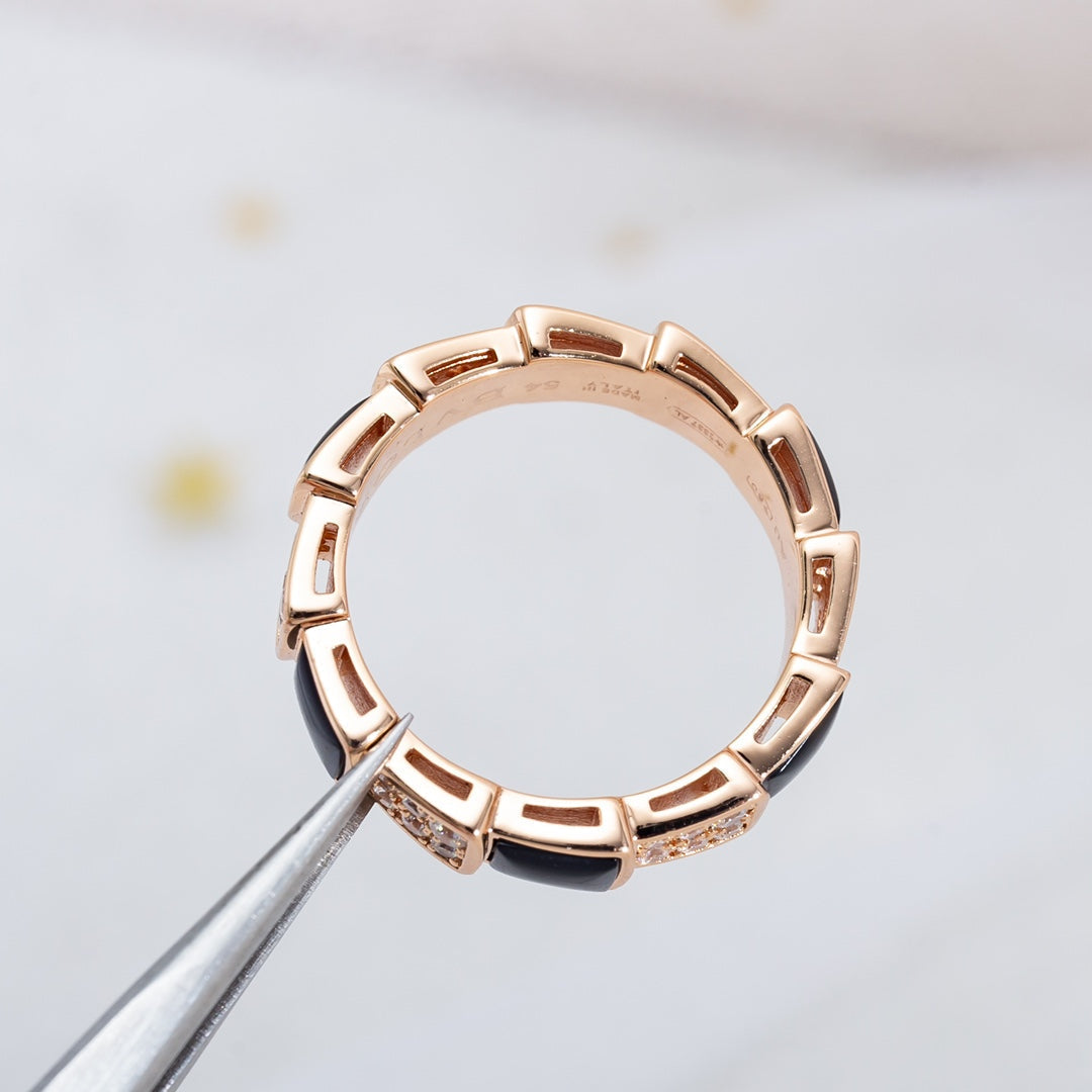 [Polaidi Jewelry]SERPENTI RING PINK GOLD BLACK MOP DIAMOND PAVED 4MM