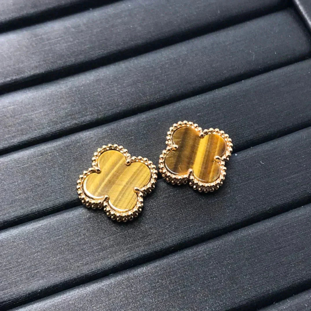 [：Polaidi Jewelry]CLOVER MEDIUM 1 MOTIFS TIGER EYE EARRINGS