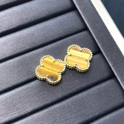 [：Polaidi Jewelry]CLOVER MEDIUM 1 MOTIFS TIGER EYE EARRINGS