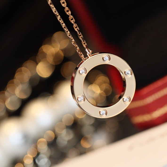 [：Polaidi Jewelry]LOVE NECKLACE 16MM 6 DIAMONDS PINK GOLD