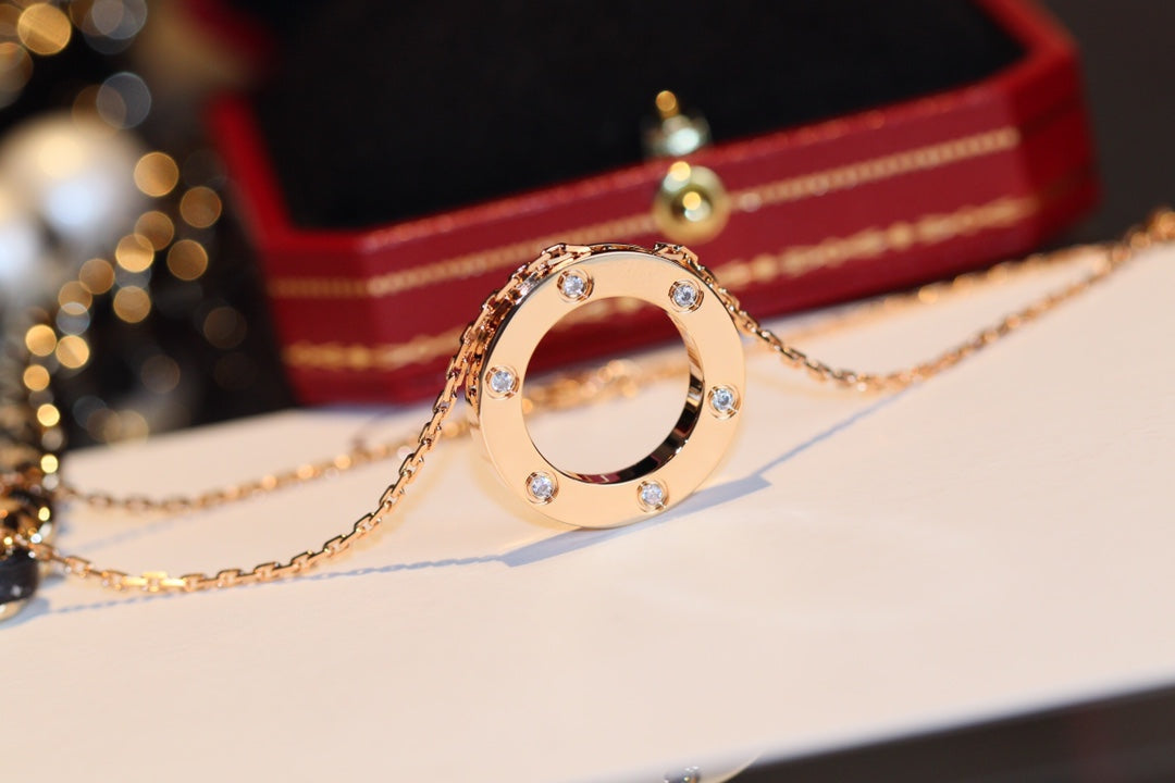 [Polaidi Jewelry]LOVE NECKLACE 16MM 6 DIAMONDS PINK GOLD