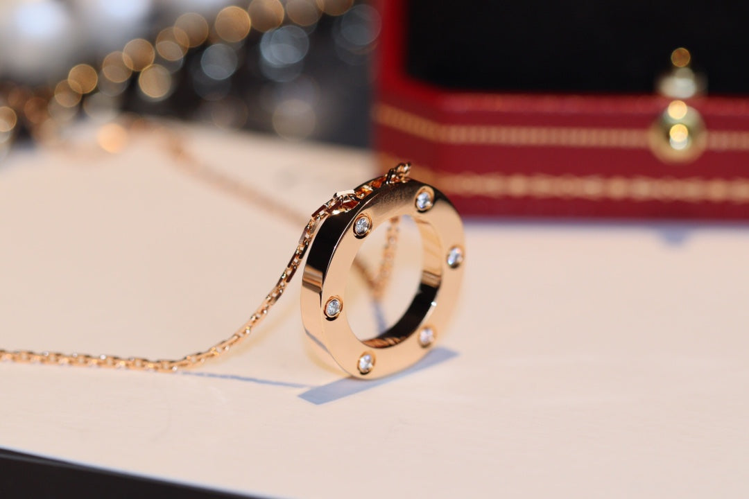 [Polaidi Jewelry]LOVE NECKLACE 16MM 6 DIAMONDS PINK GOLD