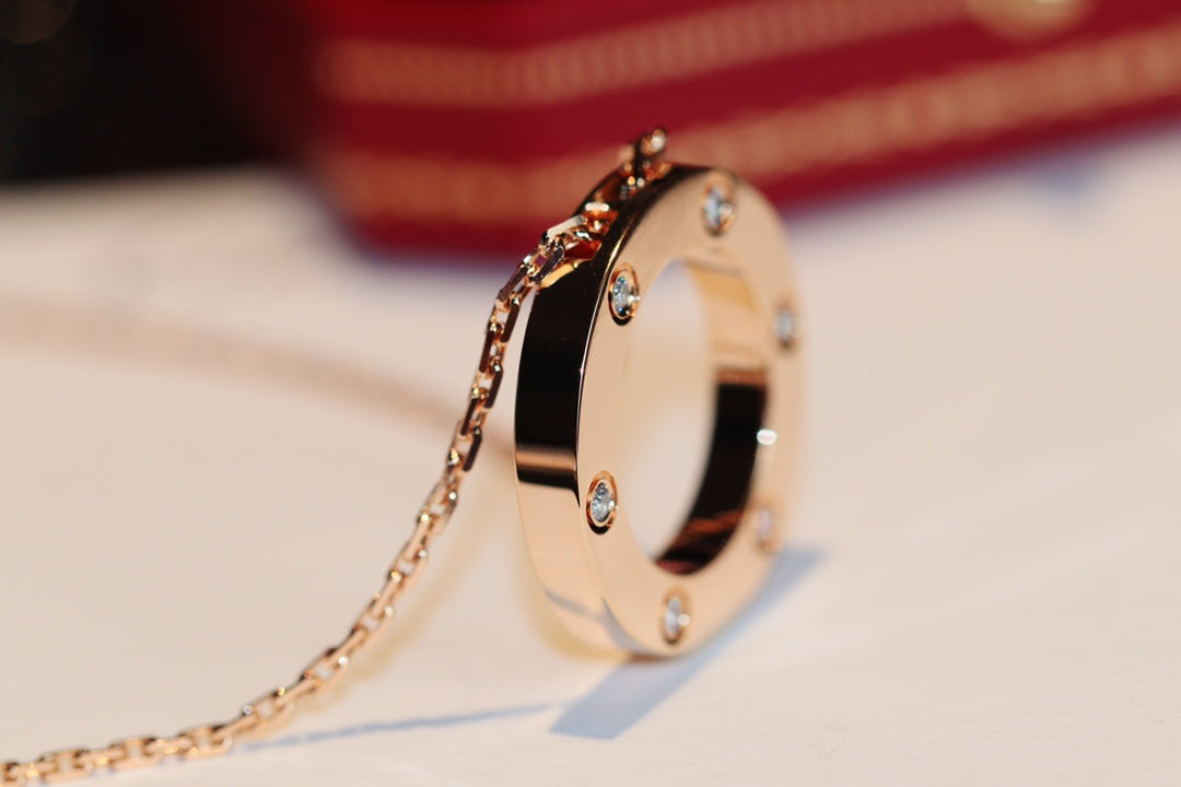 [：Polaidi Jewelry]LOVE NECKLACE 16MM 6 DIAMONDS PINK GOLD