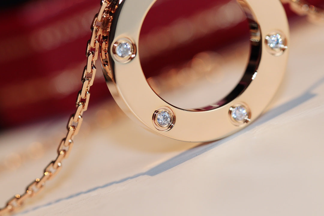 [Polaidi Jewelry]LOVE NECKLACE 16MM 6 DIAMONDS PINK GOLD