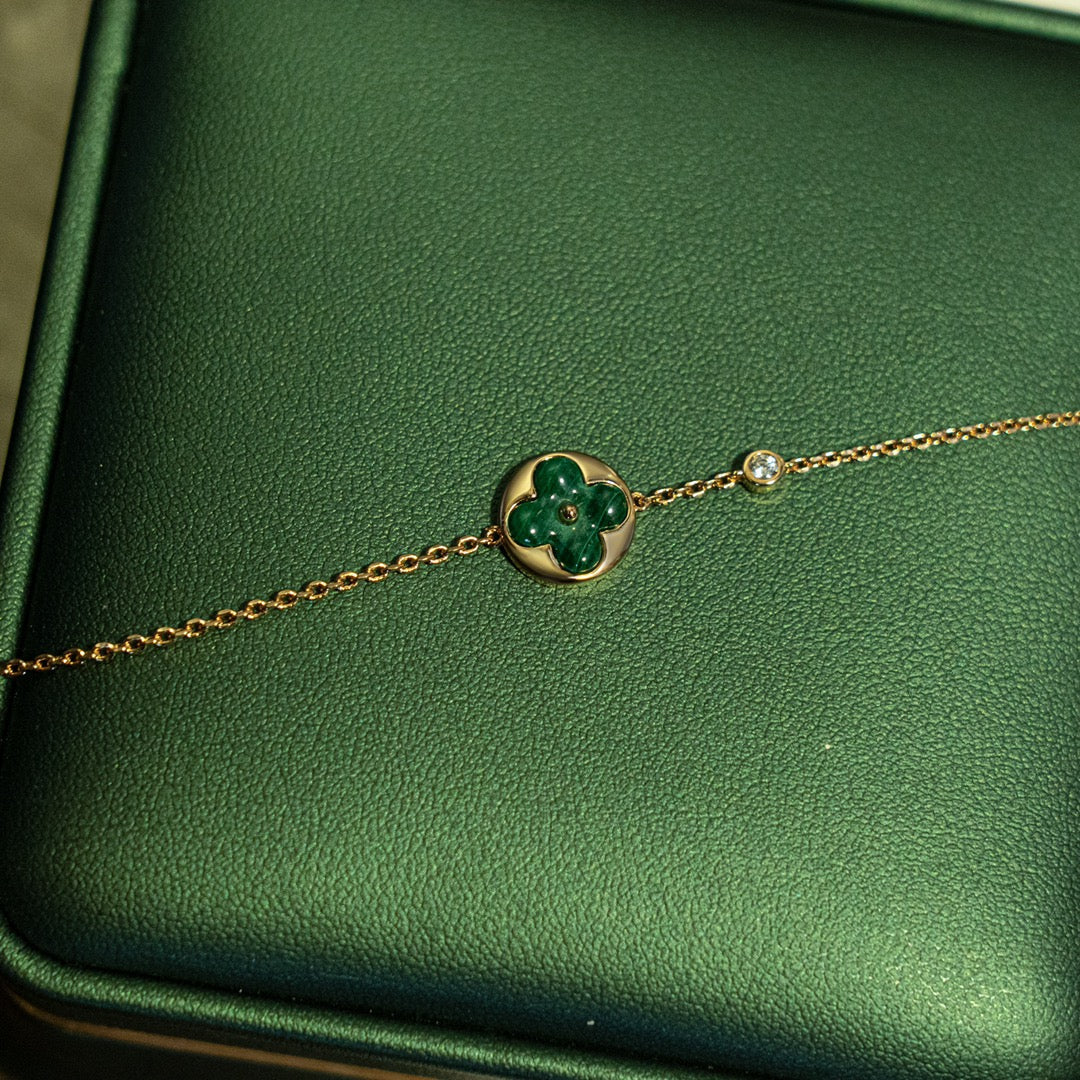 [Polaidi Jewelry]SUN MALACHITE 1 DIAMOND PINK GOLD BRACELET
