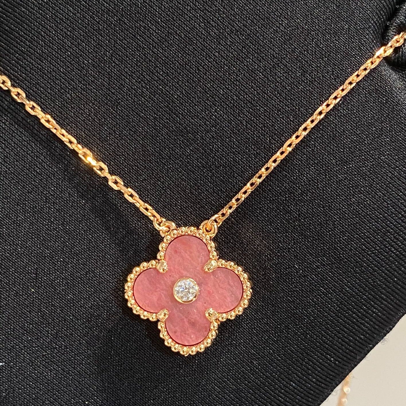 [：Polaidi Jewelry]クローバー 15mm ダイヤモンド ロードナイト ネックレス
