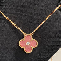 [Perlaura Jewelry ]CLOVER 15MM DIAMOND RHODONITE NECKLACE