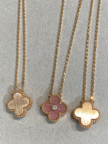 [Polaidi Jewelry]CLOVER 15MM DIAMOND RHODONITE NECKLACE