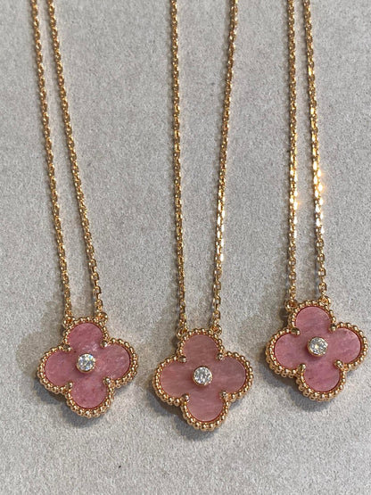 [：Polaidi Jewelry]クローバー 15mm ダイヤモンド ロードナイト ネックレス