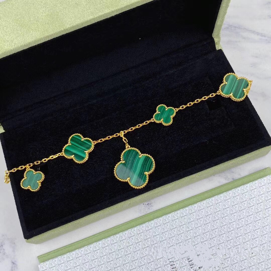 [：Polaidi Jewelry]MAGIC CLOVER MALACHITE GOLD BRACELET 5 MOTIFS