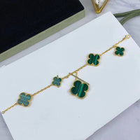 [Perlaura Jewelry ]MAGIC CLOVER MALACHITE GOLD BRACELET 5 MOTIFS
