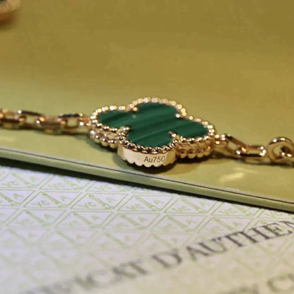 [：Polaidi Jewelry]クローバー 5モチーフ マラカイト ブレスレット