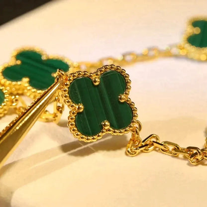 [：Polaidi Jewelry]クローバー 5モチーフ マラカイト ブレスレット