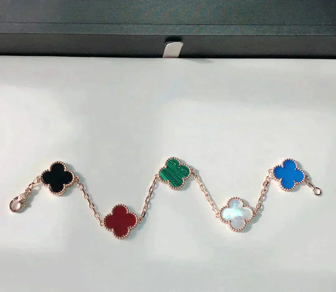 [ポライディ ジュエリー]クローバー 5 モチーフ マルチカラー ブレスレット