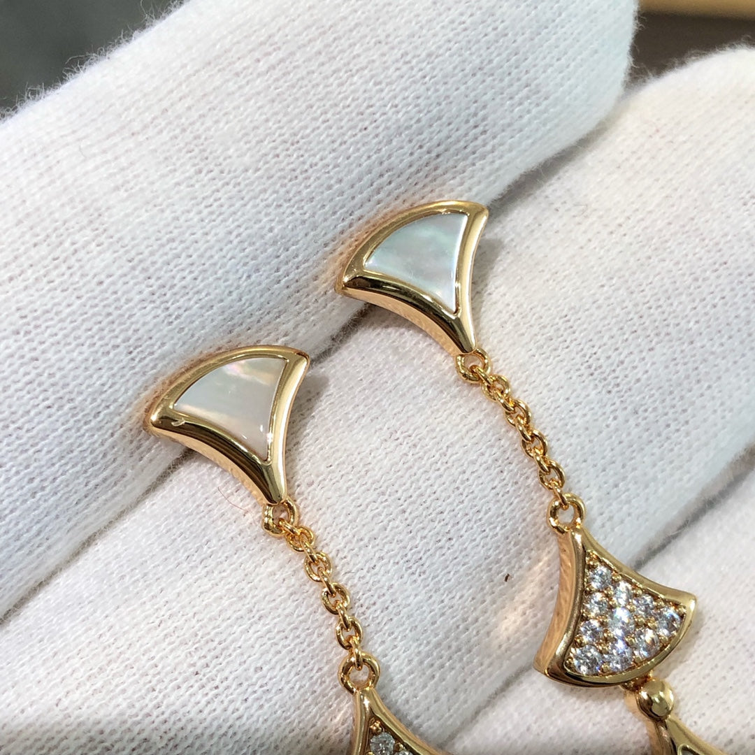 [：Polaidi]DREAM EARRINGS 3 MOTIFS DIAMOND MOP PINK GOLD