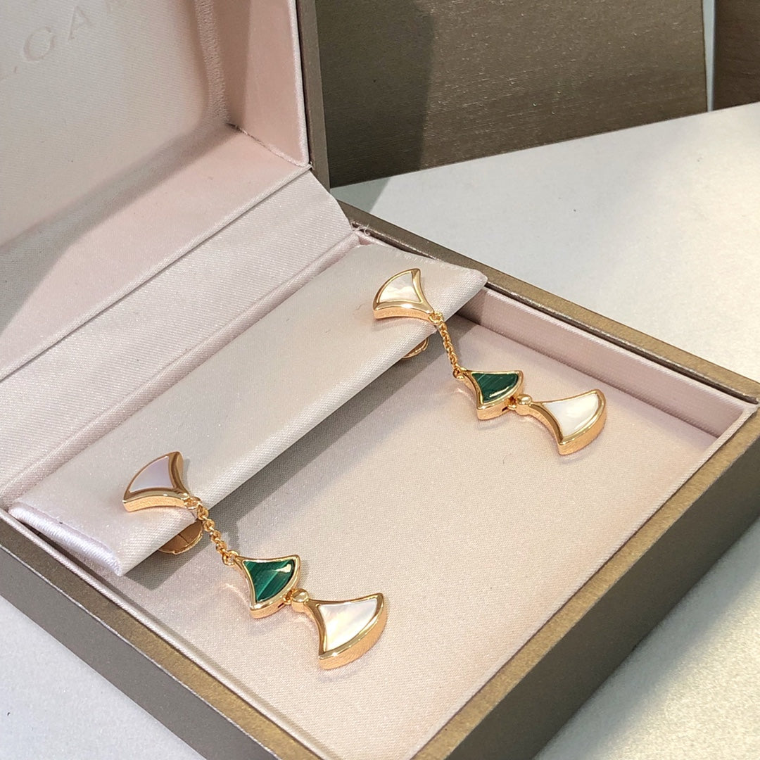 [：Polaidi]DREAM EARRINGS 3 MOTIFS MALACHITE MOP PINK GOLD