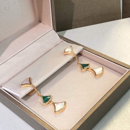[：Polaidi]DREAM EARRINGS 3 MOTIFS MALACHITE MOP PINK GOLD