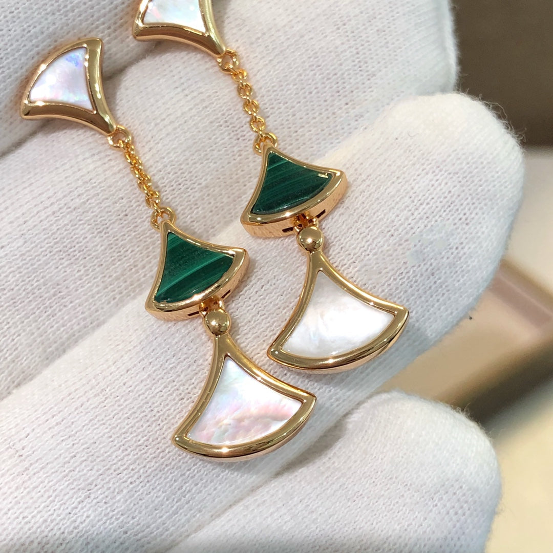 [：Polaidi]DREAM EARRINGS 3 MOTIFS MALACHITE MOP PINK GOLD