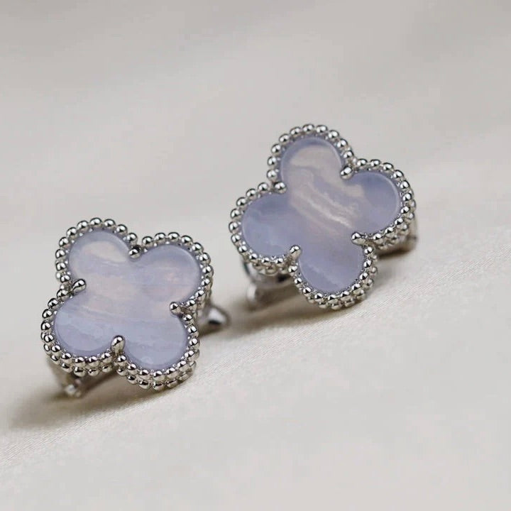 [Polaidi Jewelry]CLOVER MEDIUM 1 MOTIFS  WHITE MOP EARRINGS SILVER