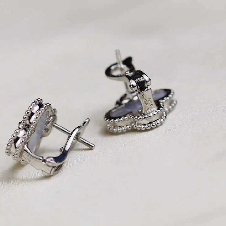 [Polaidi Jewelry]CLOVER MEDIUM 1 MOTIFS  WHITE MOP EARRINGS SILVER