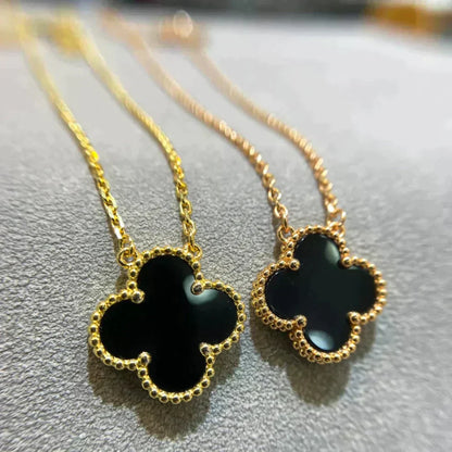 [Polaidi Jewelry]CLOVER 15MM BLACK ONYX SINGLE FLOWER NECKLACE