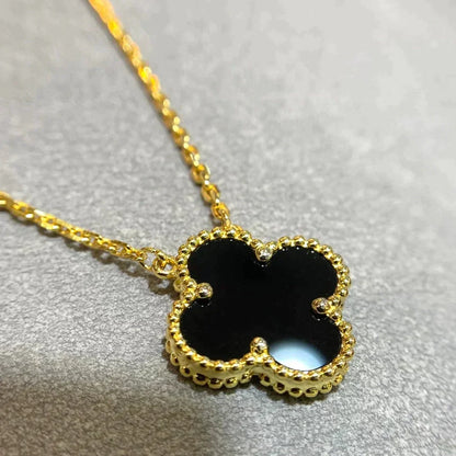 [Polaidi Jewelry]CLOVER 15MM BLACK ONYX SINGLE FLOWER NECKLACE
