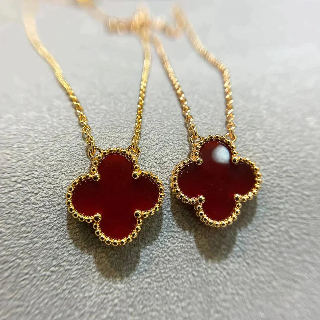 [:Polaidi Jewelry]クローバー 15MM カーネリアン シングル フラワー ネックレス