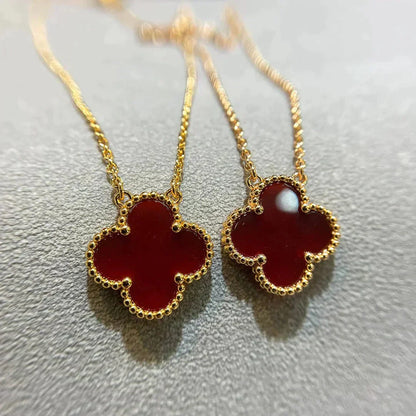 [:Polaidi Jewelry]クローバー 15MM カーネリアン シングル フラワー ネックレス