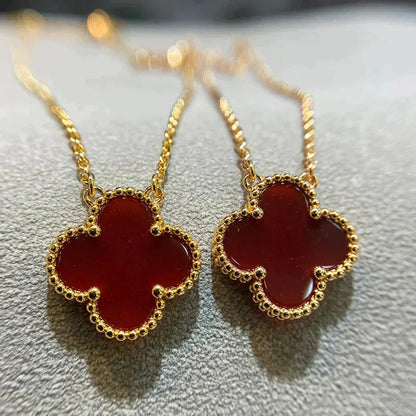 [:Polaidi Jewelry]クローバー 15MM カーネリアン シングル フラワー ネックレス