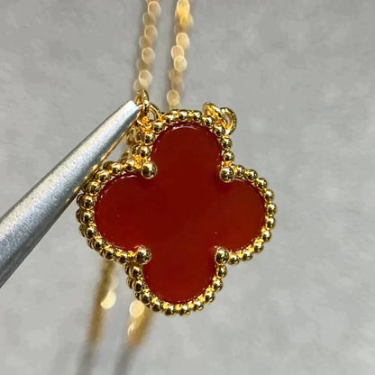 [:Polaidi Jewelry]クローバー 15MM カーネリアン シングル フラワー ネックレス