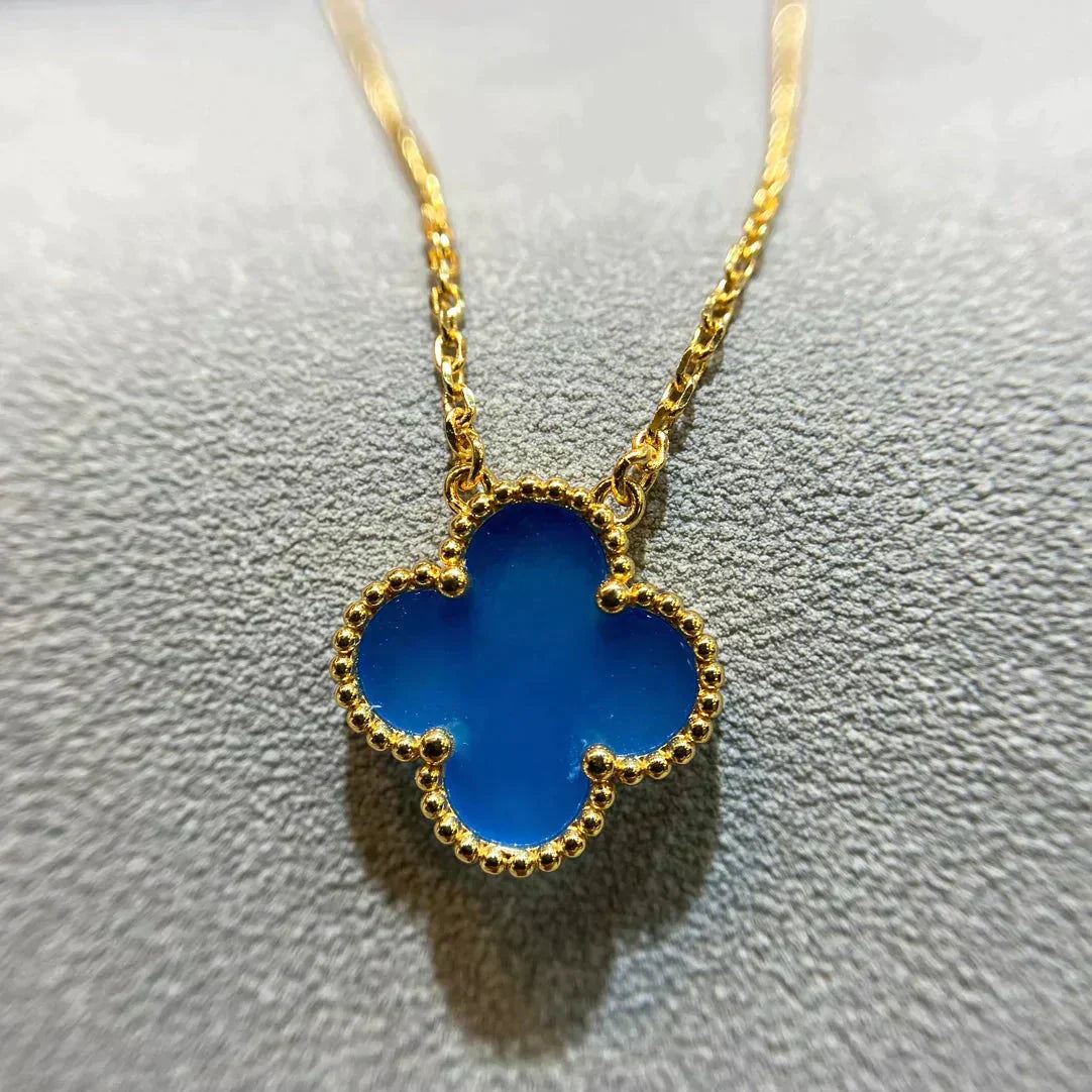[：Polaidi Jewelry]クローバー 15MM ブルーアゲートネックレス